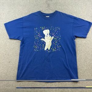 Vintage 90s Pillsbury Doughboy T-Shirt Blue Graphic Hanes Beefy Party Mens XL